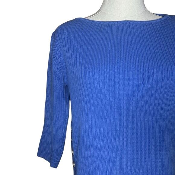 Pierre Cardin Blue Long Sleeve Pullover Sweater Size S Cable Knit Side Buttons - Picture 2 of 11
